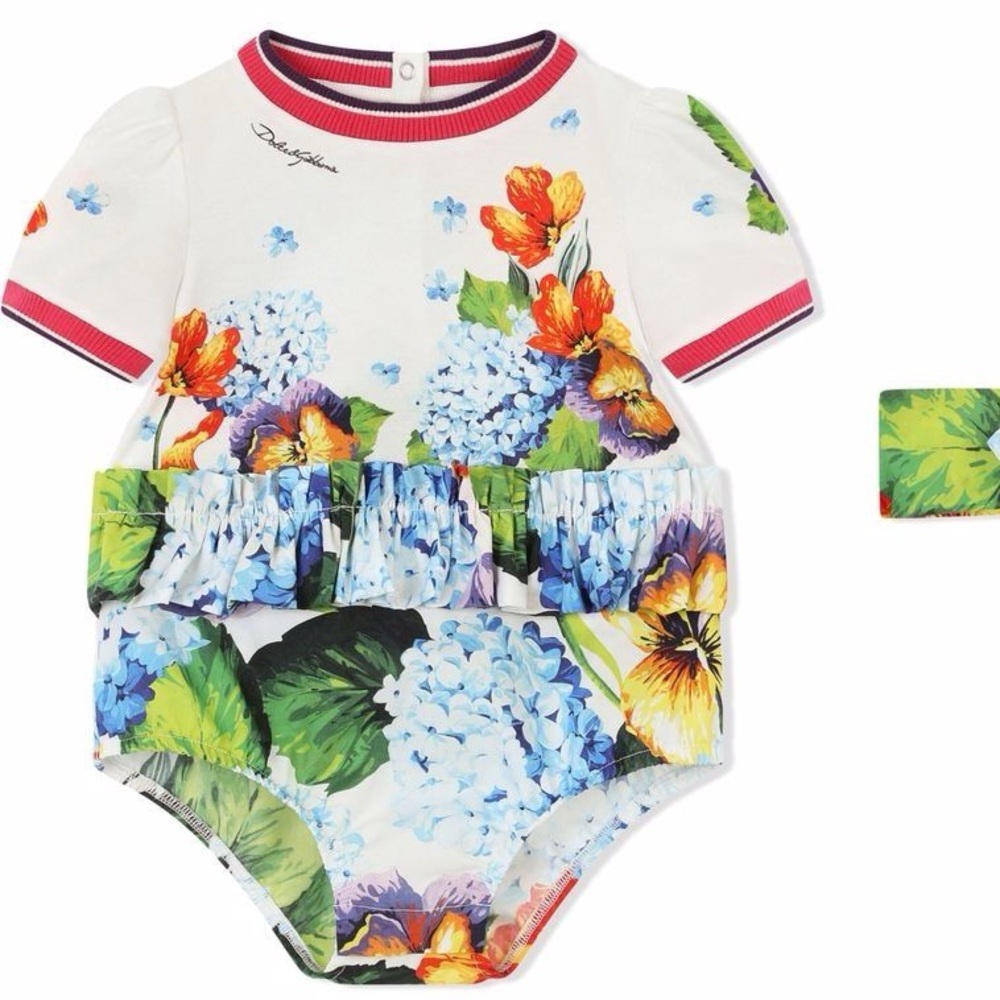 Dolce & Gabbana Floral Baby Bodysuit with Matching Headband—18-24m